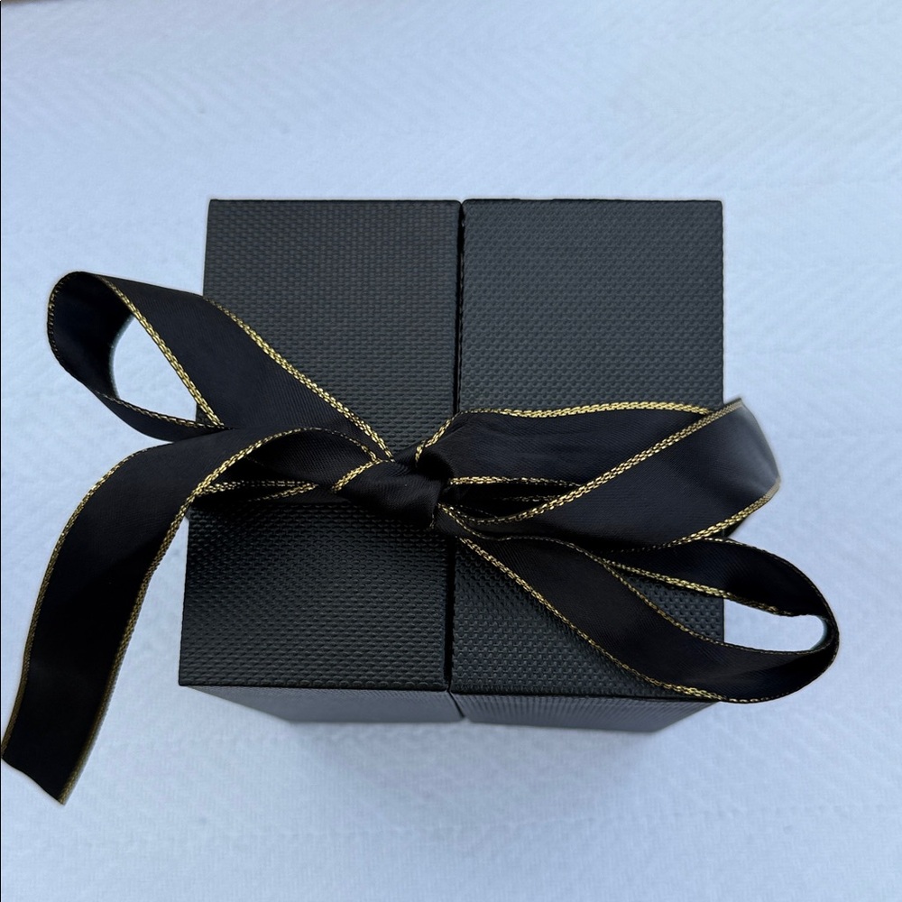 Elegant Black Gift Box with Gold Trim Ribbon